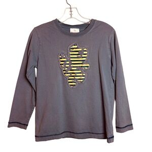 Hanna Andersson Striped Lion Applique Grey Tee Shirt Size 130